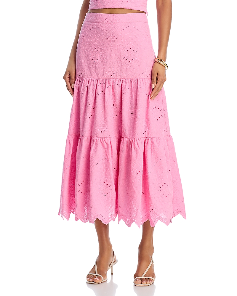 AQUA EMBROIDERED LACE MIDI SKIRT - EXCLUSIVE