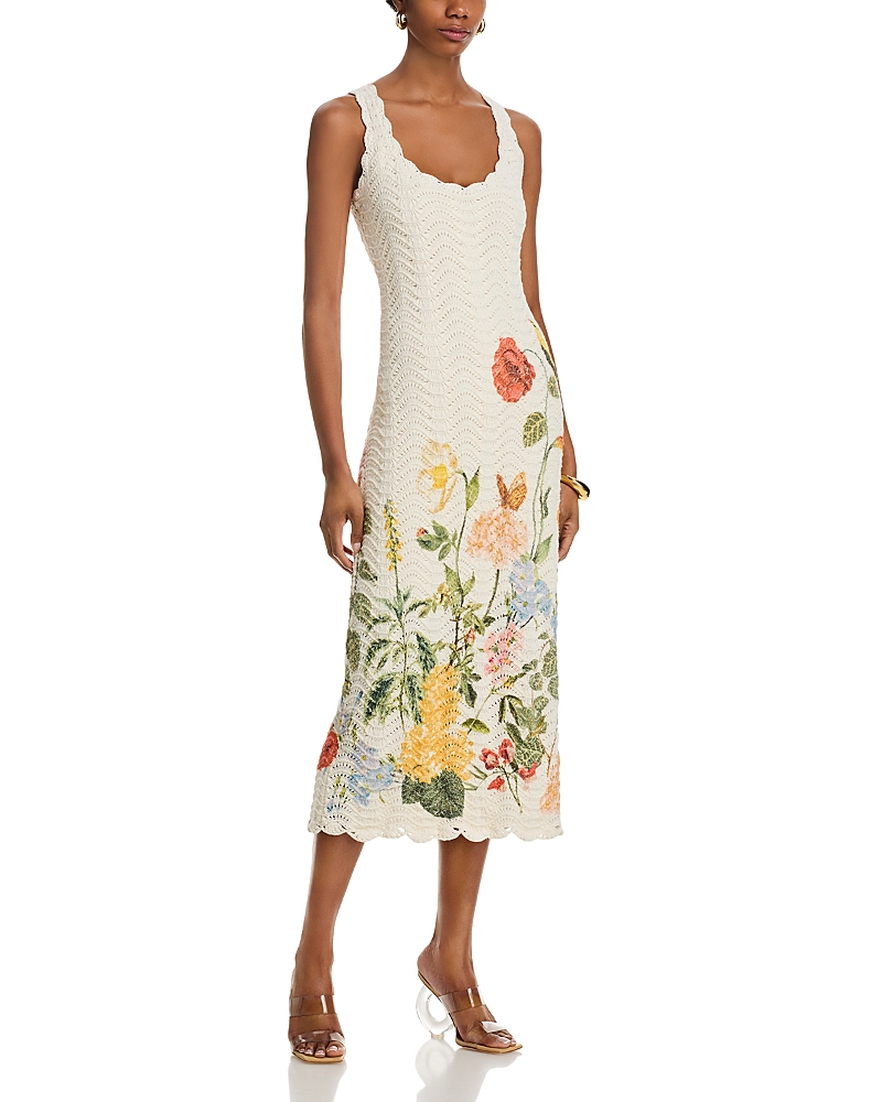 Cara Cara Orel Floral Crochet Knit Sleeveless Maxi Dress In Nectar Egret