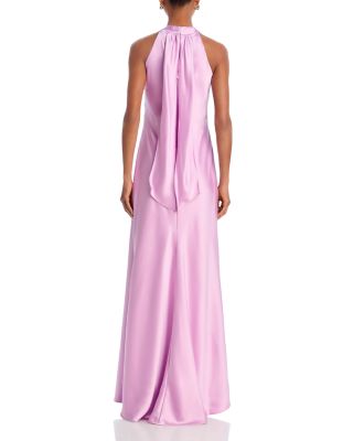 Long Satin Tie Neck Gown - Exclusive