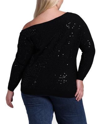Plus Size Viscose Sequin Off-The-Shoulder Sweater