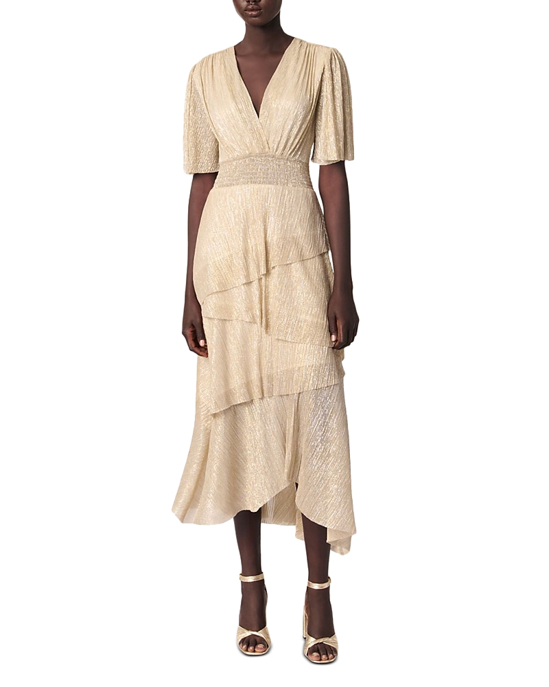 Maje Metallic Ruffled Dress