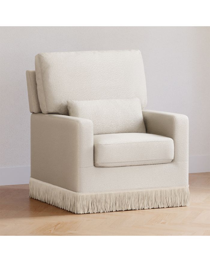 Crawford Pillowback Comfort Swivel Glider - Bouclé with Tassel Fringe