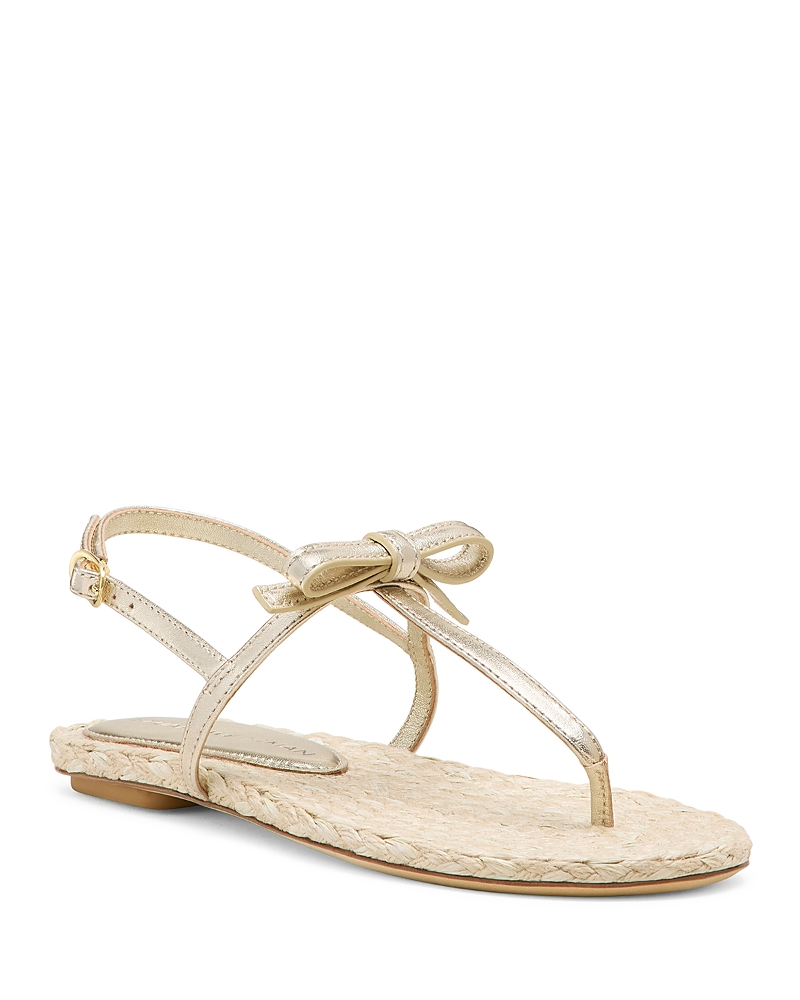 Stuart Weitzman Felicity Bow Braided Flat Open Espadrille In Light Gold