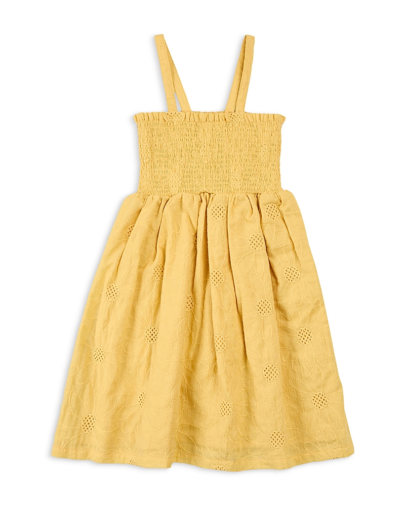 Shop Miles The Label Girls' Smocked Eyelet Embroidered Dress - Little Kid, Big Kid In Yellow