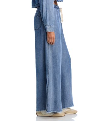 Washed Denim Wide Leg Pants