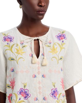 Embroidered Split Neck Top