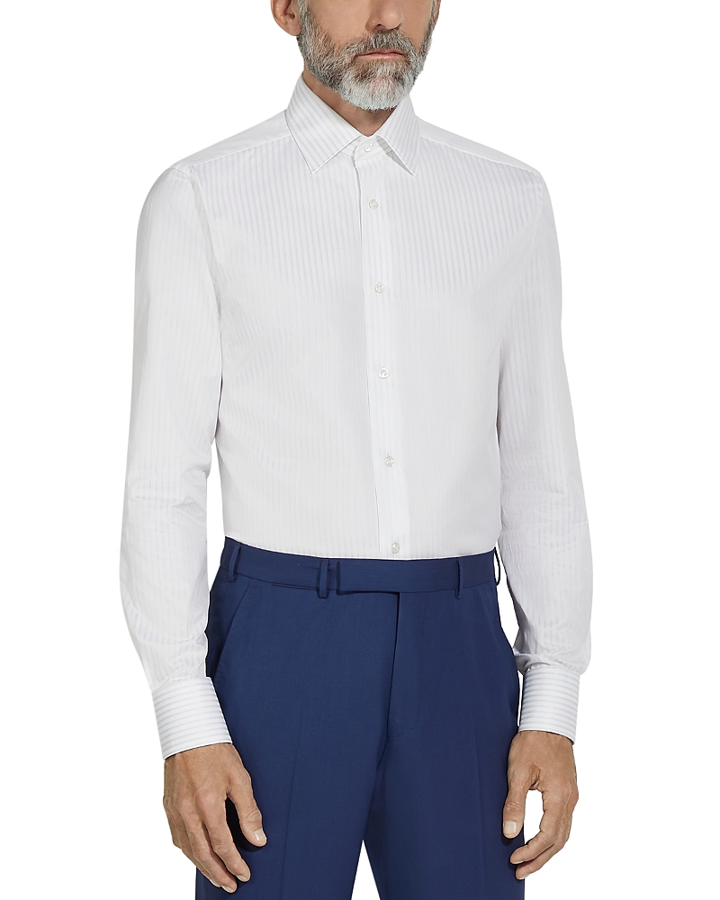 Zegna Centoventimila Structured Button Front Shirt In White/ Light Blue
