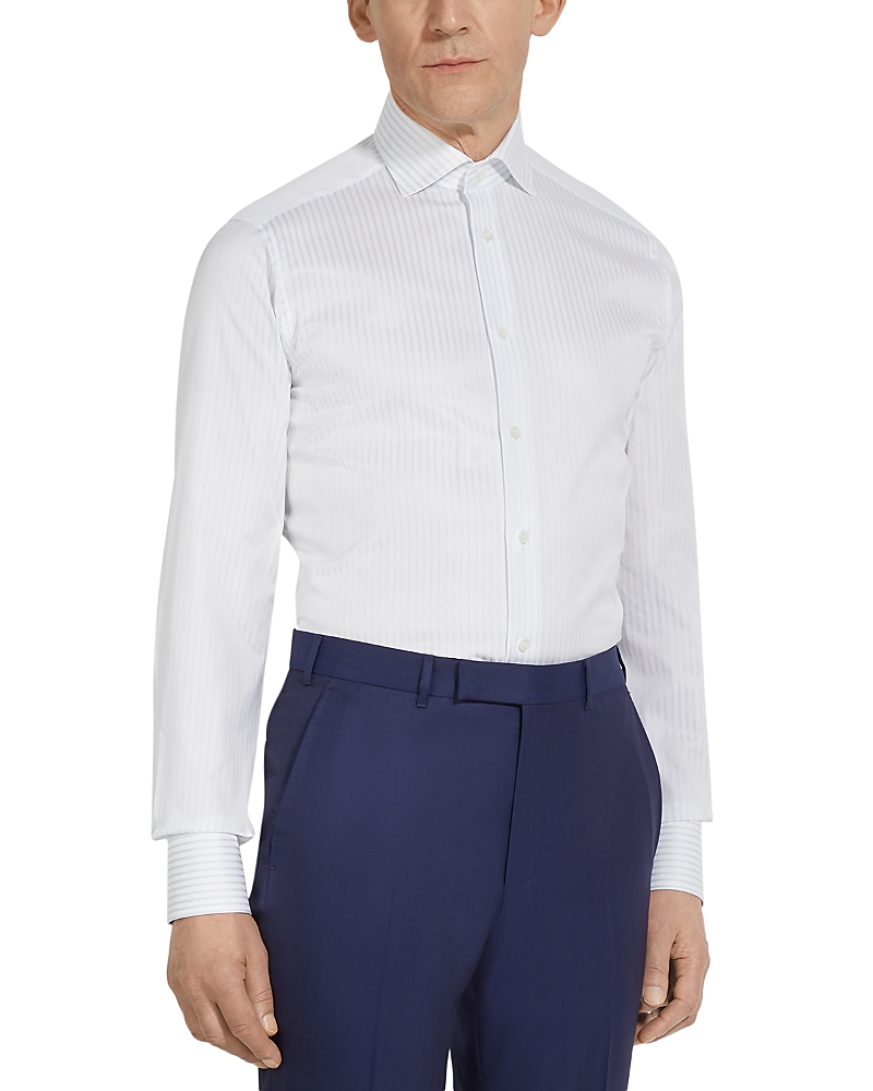 Zegna Centoventimila Structured Button Front Shirt In White/ Light Grey