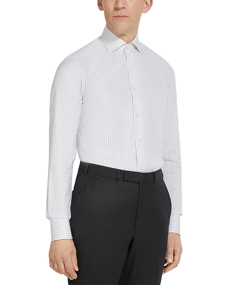 Zegna Centoventimila Structured Button Front Shirt In White/ Navy Blue
