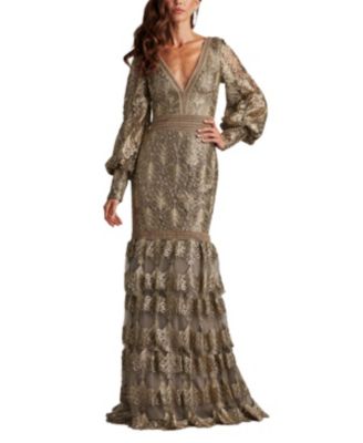 Aponi Tiered Sequin Embroidered Gown