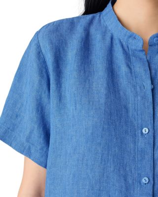 Washed Linen D&eacute;lav&eacute; Mandarin Collar Shirt