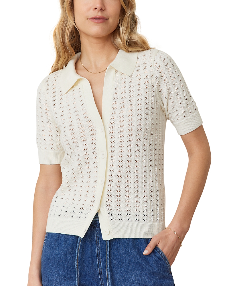 Marine Layer Piper Pointelle Stitch Cotton Button-up Shirt In Cream