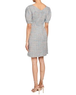 Violet A-Line Shift Dress with Puff Sleeves in Luxury Tweed with Lurex