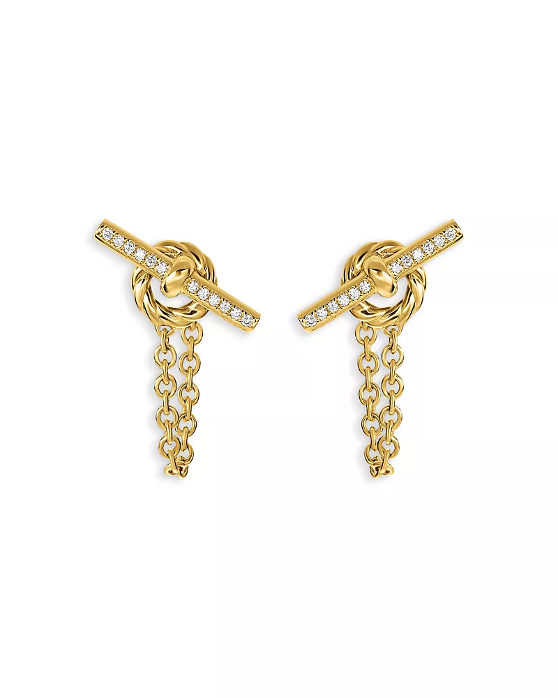 David Yurman Dy Mercer Petite Toggle Stud Earrings in 18K Yellow Gold with Diamonds, 38.2mm