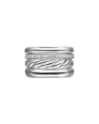 DY Mercer&reg; Four Row Ring in Sterling Silver with Diamonds, 13.8mm