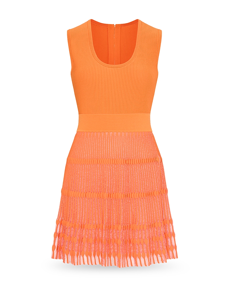 Milly Sheer Knit Fit And Flare Mini Dress In Coral