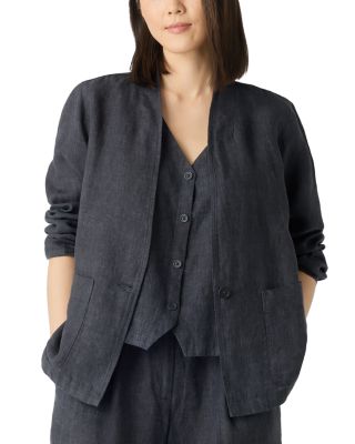 Eileen Fisher - Washed Linen D&eacute;lav&eacute; High Collar Jacket