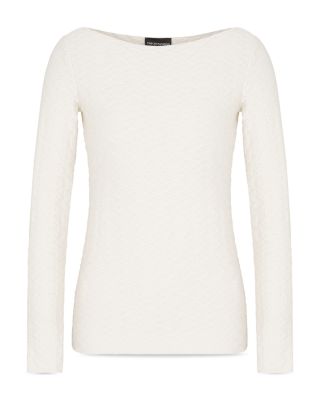 Long Sleeve Boatneck Textured Jersey Top
