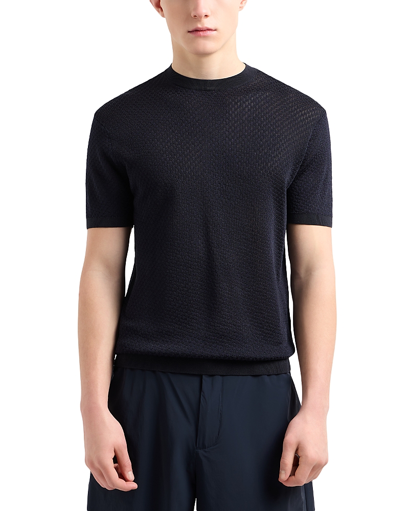 Emporio Armani Knit Jacquard Short Sleeve Sweater In Blue