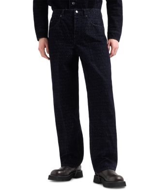 Emporio Armani - Loose Fit Flocked Logo Jeans in Navy Blue