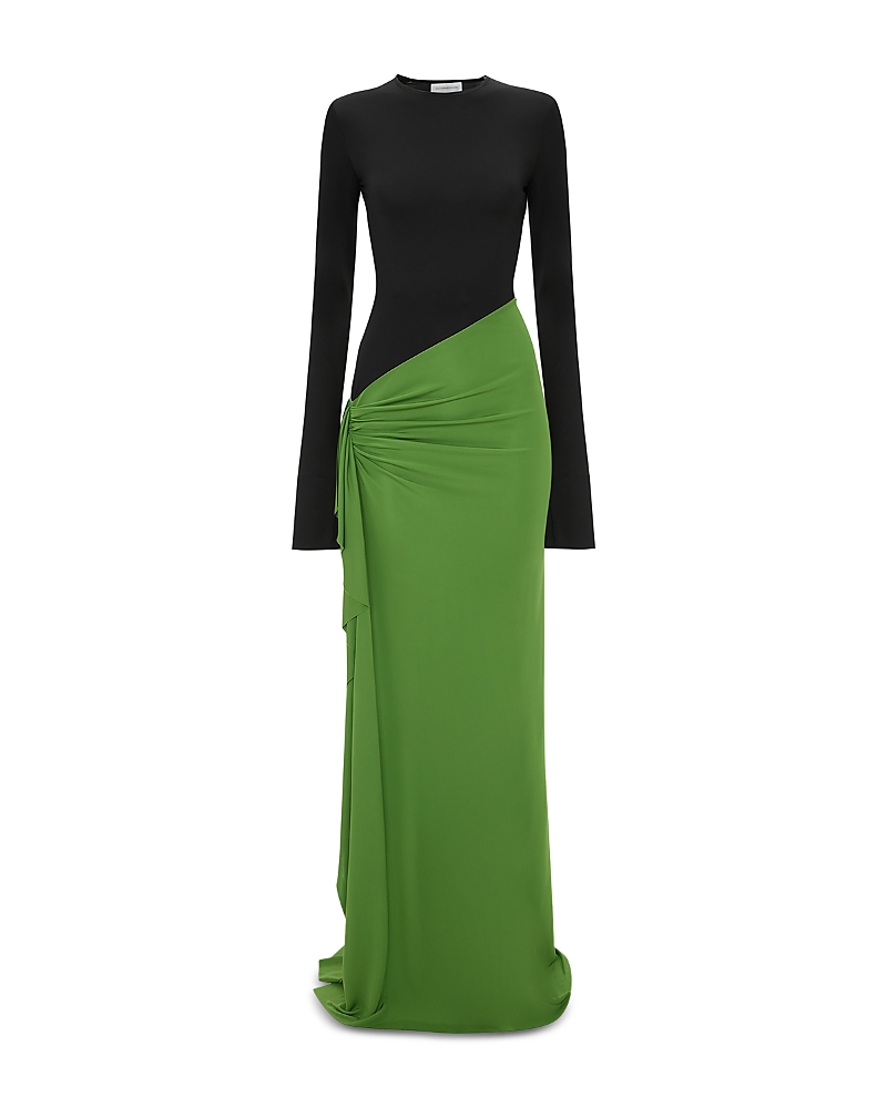VICTORIA BECKHAM RUCHED LONG SLEEVE GOWN