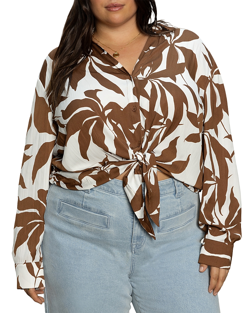 Sanctuary Plus Lover Tie Long Sleeved Printed Blouse