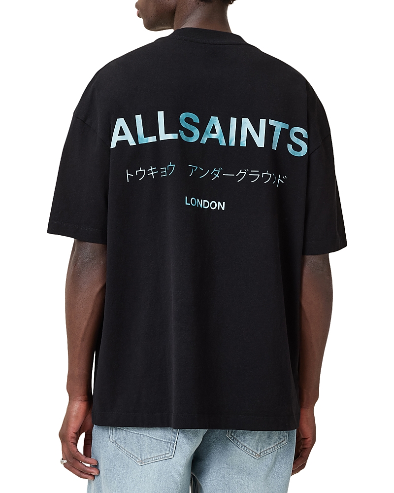 Allsaints Underground Oversized Crew Neck T-shirt In Jet Black/blue