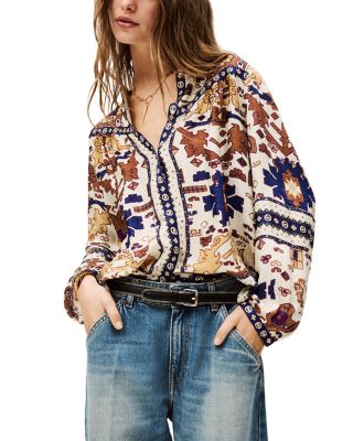 ba&sh - Varone Printed Deep V Blouse