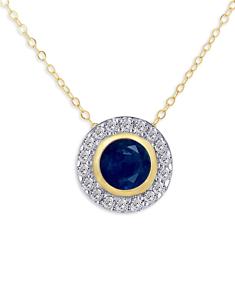 Moon & Meadow 14k Yellow Gold Sapphire & Diamond Halo Stud Pendant Necklace, 18 In White/gold