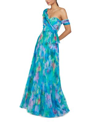 Davina Printed Pleated Asymmetric Gown