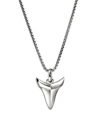 Men's Sterling Silver Modern Talisman Diamond Shark Tooth Pendant Necklace, 22"