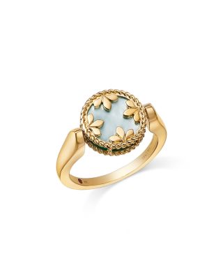 18K Gold Venetian Princess Medallion Diamond & Reversible Turquoise & Mother Of Pearl Ring