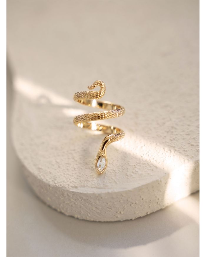 Marquise Cubic Zirconia Coiled Snake Ring 18K Gold Plated
