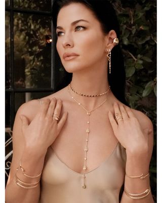 Mixed Cubic Zirconia Lariat Necklace in 18K Gold Plated, 15"-18" 