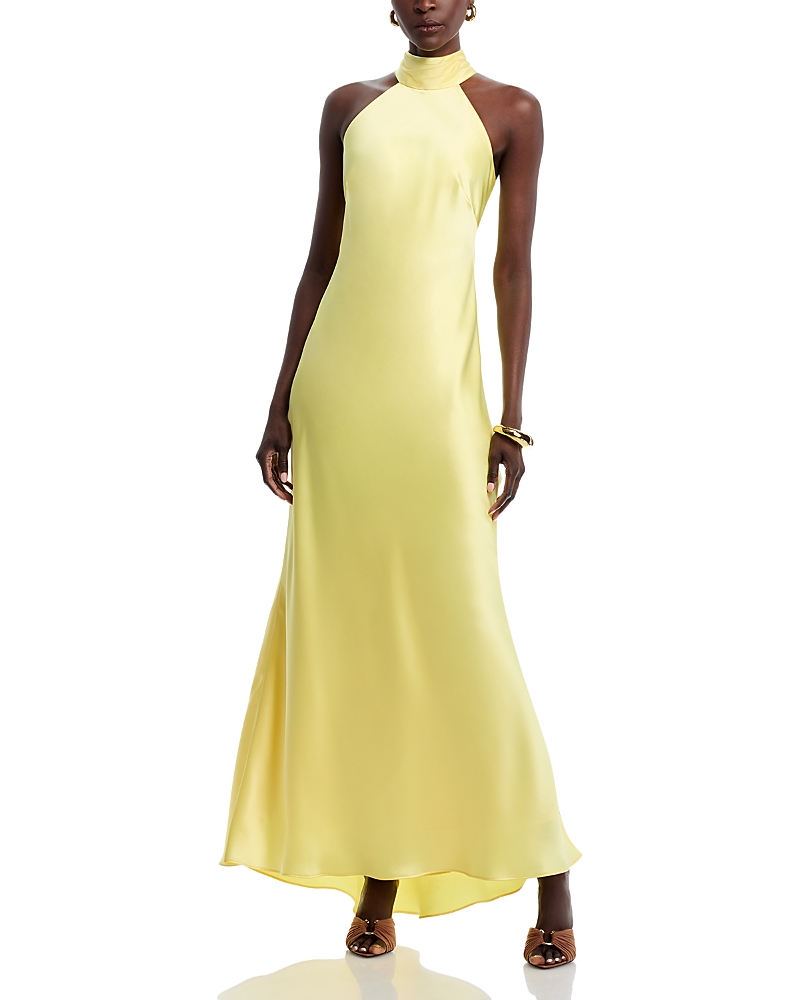AQUA SLEEVELESS SATIN GOWN - EXCLUSIVE