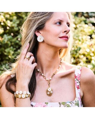 Mermaid Garden Mother Of Pearl Blossom Statement Stud Earrings in 18K Gold Plated