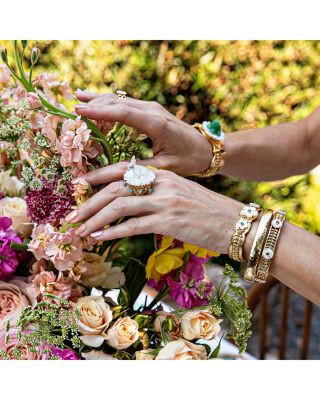 Villandry Dyed Jade & Mother Of Pearl Fleur Vine Bangle Bracelet in 18K Gold Plated