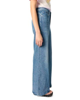 Embroidered High Rise Flared Jeans in Blue