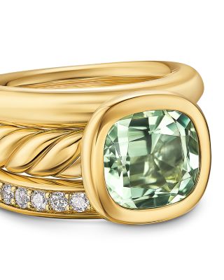 DY Mercer&reg; Three Row Stone Ring in 18K Yellow Gold with Prasiolite and Diamonds, 12mm