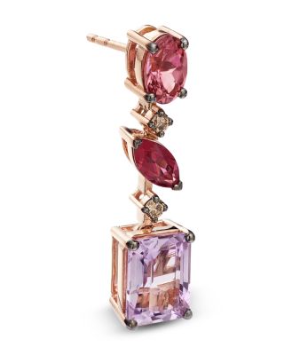 Multi Semi-Precious Gemstone & Diamond Drop Earrings in 14K Rose Gold