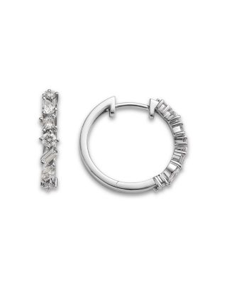 Diamond Mixed Cut Small Hoop Earring in Platinum, 0.58 tcw 