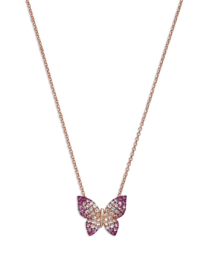 Bloomingdale's Fine Collection Pink & White Sapphire Ombre Butterfly Pendant Necklace In 14k Rose Gold, 19 In Pink
