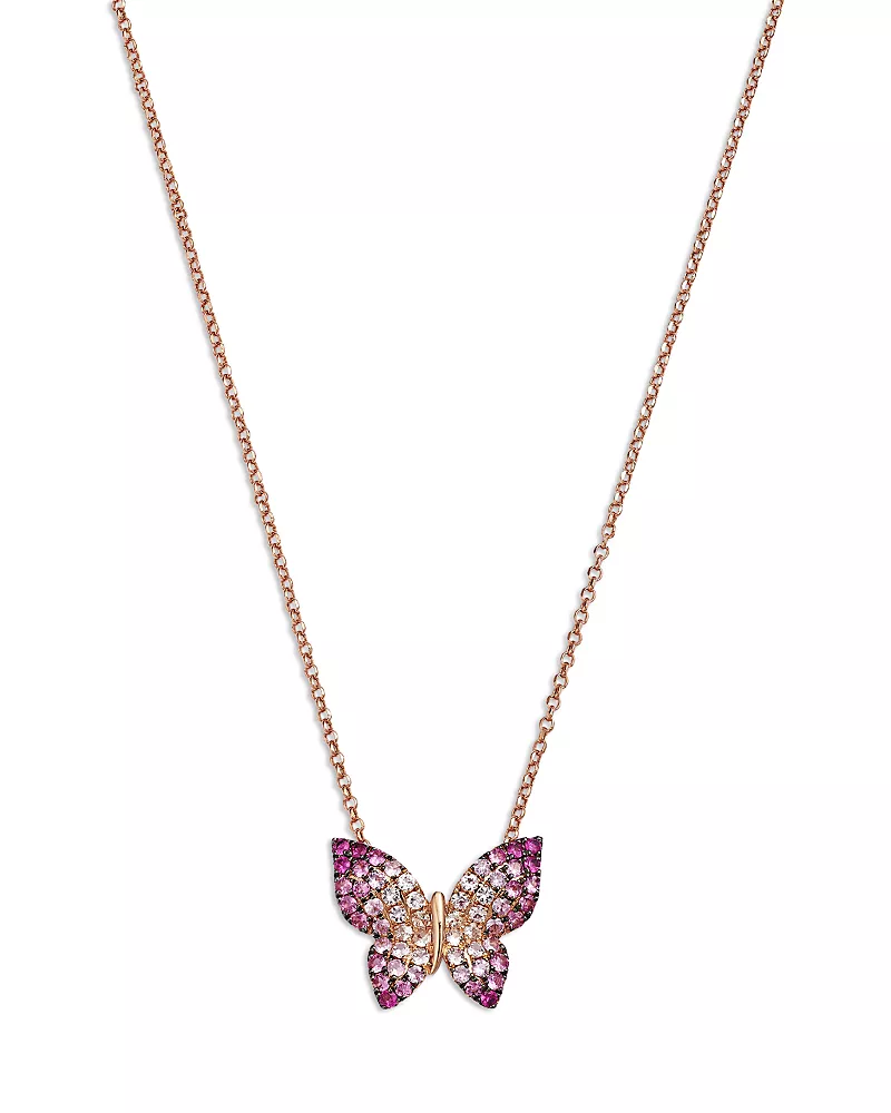Bloomingdale's Fine Collection Pink & White Sapphire Ombre Butterfly Pendant Necklace in 14K Rose Gold, 19