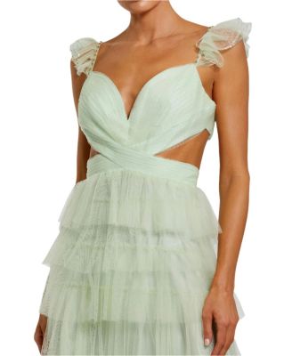 Ruffle Tiered Tulle Cut Out Gown