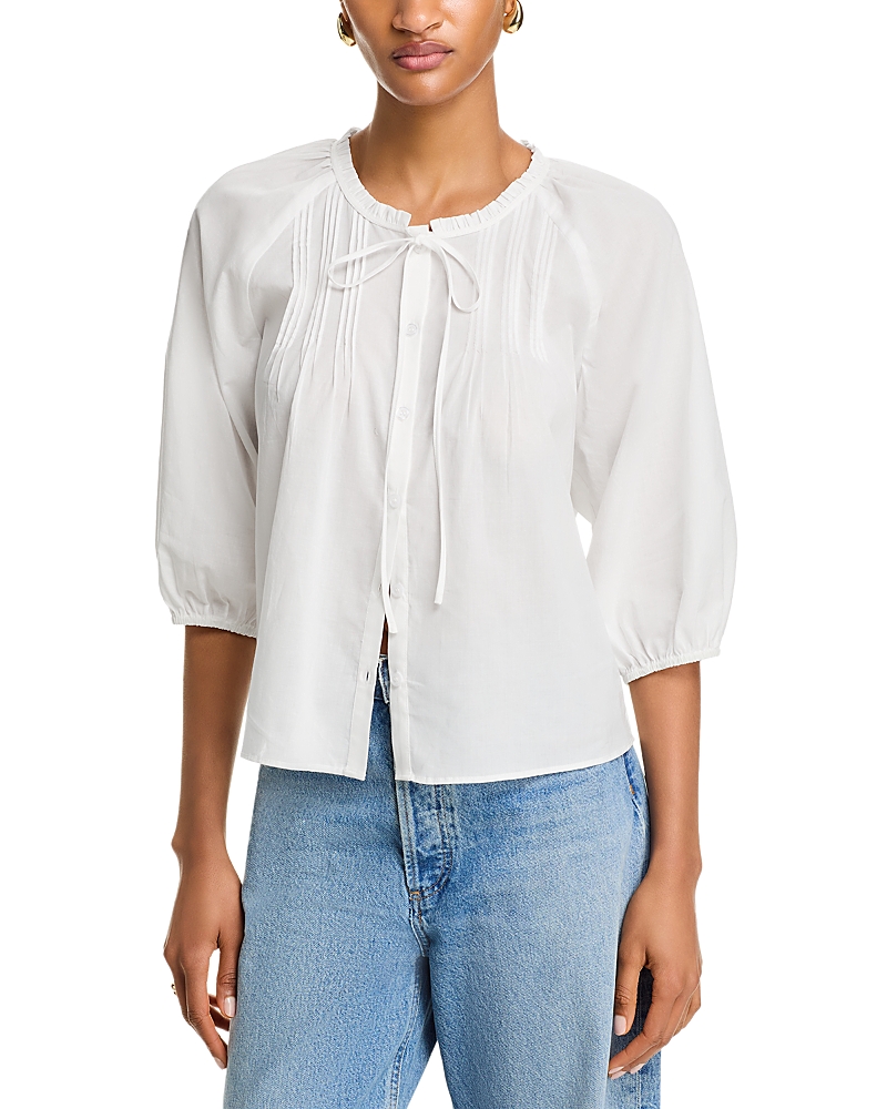 Wayf Maisy Pintuck Blouse In Ivory
