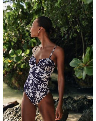 Printed Over The Shoulder One Piece Swimsuit