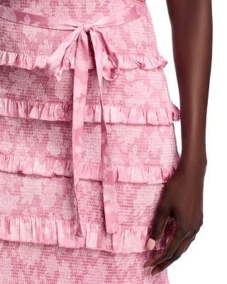 Lily Smocked Floral Print Ruffle Trim Midi Dress