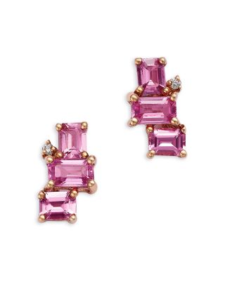 Pink Sapphire & Diamond Stud Earrings in 14K Rose Gold