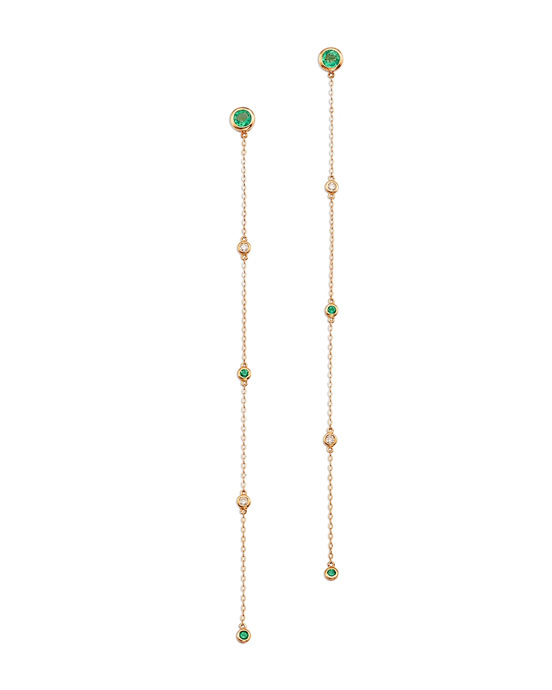 Bloomingdale's Fine Collection Emerald & Diamond Linear Drop Earrings In 14k Yellow Gold