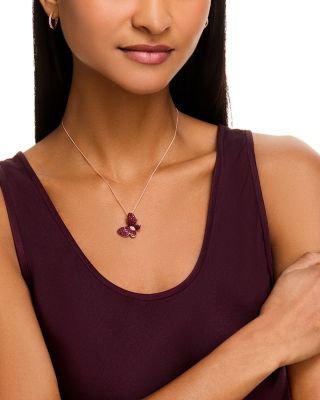 Ruby & Diamond Butterfly Pendant Necklace in 14K Rose Gold, 18"